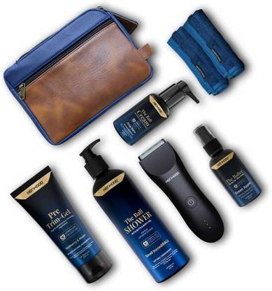 MENHOOD Down There Package 1.0 - Trimmer, The Baller-Balls Spray (Green Apple), The Walker, Ball Shower Gel