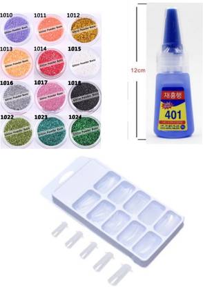 SHEPRO 12pcs Glitter Nail Tip Nail Glue Combo Kit