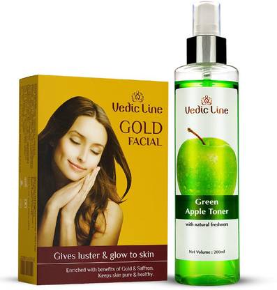 Vedic Line Facial Combo Gold Monodose Facial Kit And Green Apple Toner 100ml (147ml)