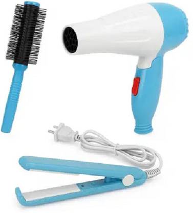 Coverbrown Profession Hair Combo of Mini Hair dryer with mini straightener and round brush