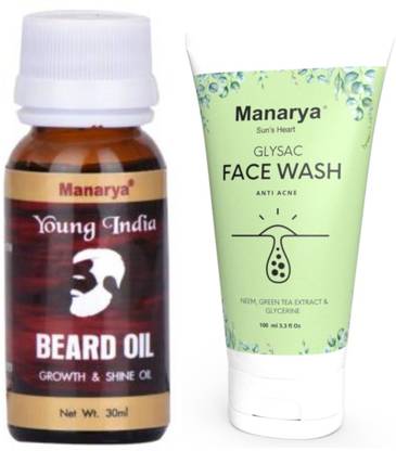 Manarya Sun's Heart Beard Growth & Shine Oil & Anti Acne Face Wash With Neem & Green Tea