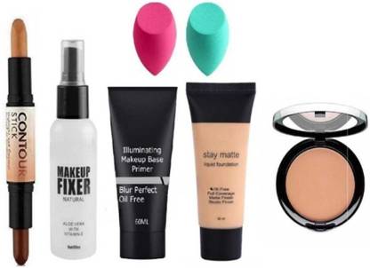 mkldsrh waterproof fixer with primer foundation & contour stick with compact powder for face make up kit