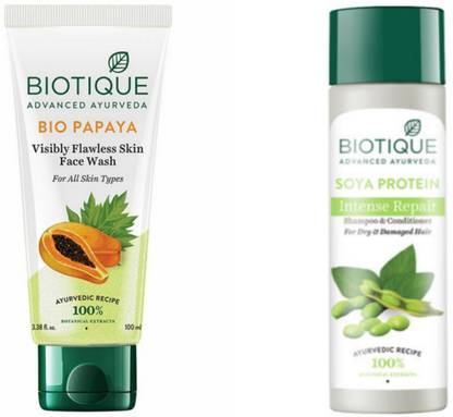 BIOTIQUE Papaya Face Wash 100 ML & Soya Protein Shampoo 120 ML