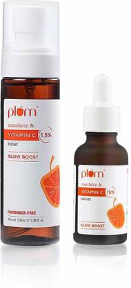 Plum Vitamin C Glow Boost Face Serum (20ml)+Brightening Toner(100ml)|for all skin types