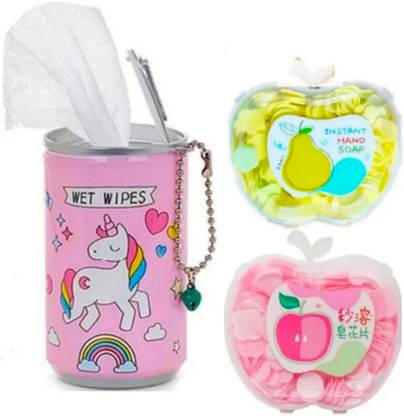 ghorela 2 Apple shape Paper Soap & 1 Mini Wipes can pack of 03