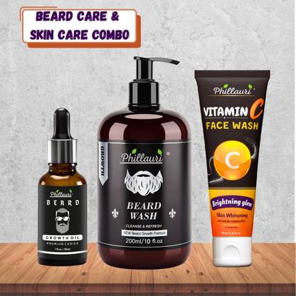 Phillauri Beard Hair Fall & Growth Control Hair Oil & Beard Wash With Vitamin C Foaming Face Wash  (3 Items in the set)