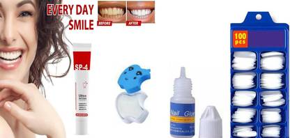 Glamierre beauty ToothpasteSP-4 Brightening & Stain Removing Toothpaste with artificial nail with glue with wipes nails set 4