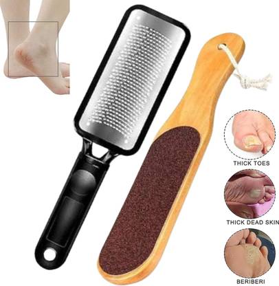 SIYDHA Foot Scrubber Lifelong Combo Of Wooden Foot Scrubber + Stainless Steel Foot Scrubber For Cracked Heels And Dead Skin Removal