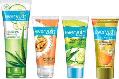Everyuth Naturals Aloevera & Cucumber Face Gel (100g)+ Scrub + Face Pack + Peel off mask (3X50g)