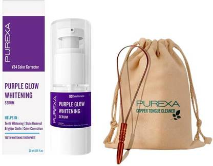 PUREXA Purple Teeth Whitening Toothpaste with Q-Shape Copper Tongue Cleaner