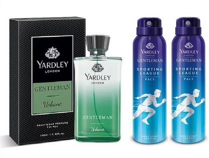 Yardley London SPORTING LEAGUE PACE DEODORANT 150ML EACH , 1 GENTLEMAN URBANE PERFUME 100ML , PACK OF 3