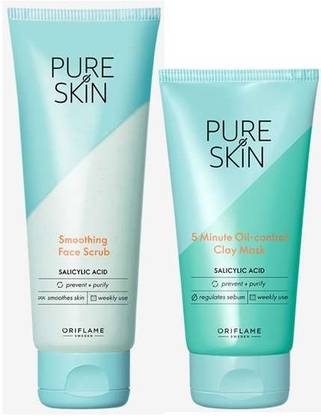 Oriflame PURE SKIN Smoothing Face Scrub & 5 Minute Oil-control Clay Mask