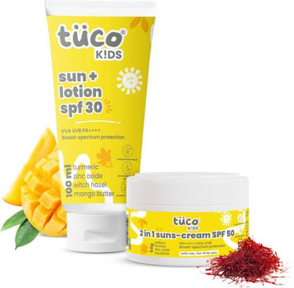 TuCo Sunscreen Lotion (100 ml) & Sunscreen cream (50g) for Ages 3+ Kids, Paraben & Sulphate Free - Combo Pack of 2