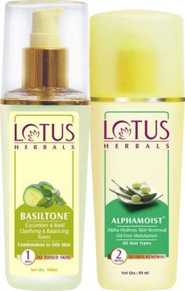 LOTUS Herbals Combo ( Basil Toner_100 ml + Alphamoist _80 ml )
