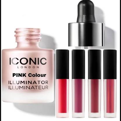 BeantTraders MINI RED LIPSTICK LIQUIED MATTE AND ICONIC HIGHLIGHTER PINK