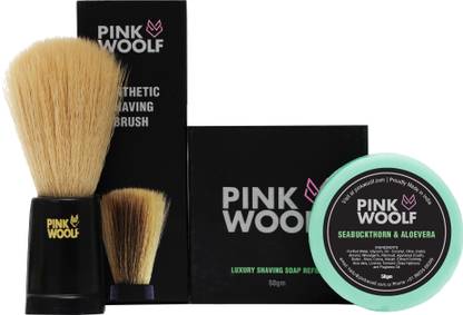 Pink Woolf COMBO | Soft Bristles Shaving Brush and Shaving Soap (REFILL) | For Men | Make Rich Energizing Lather