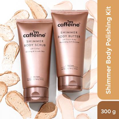 mCaffeine Shimmer Body Polishing Kit for Exfolition, Tan Removal & Moisturization for Soft Skin