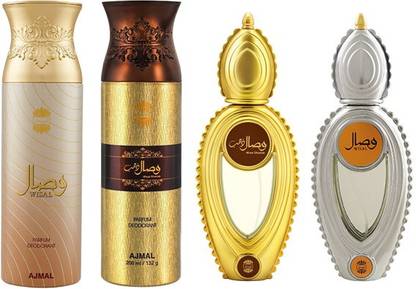 Ajmal Wisal,Wisal Dhabab, EDP Wisal Dhahab & Wisal Perfume Long Lasting Scent ( 2 Deo 200 ML Each And 2 Perfume 50 ML Each )