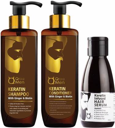 Qraa Men Keratin Hair Care Therapy for Dull, Damaged and Dry hair - With Keratin Shampoo, Conditioner