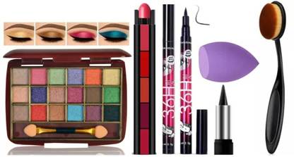 lately 18color shimmer eyeshadow with 5in1 lipstick eyeliner kajal puff & oval brush