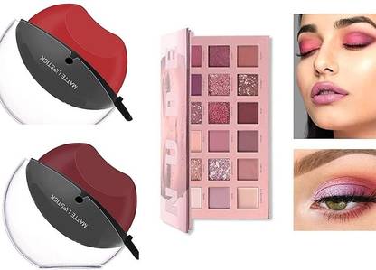 MISTY ALLE 2 Apple.Shaped lipsticks (red+ maroon)+ mascara ,kajal,eyeliner combo