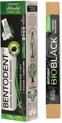 bentodent Activated Charcoal toothpaste with a Soft biodegradable toothbrush