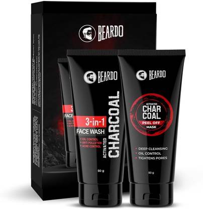 BEARDO Charcoal Face Wash, 50 ml and Charcoal Peel Off Mask, 50 ml Gift Set Kit (Pack of 2)