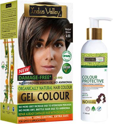 Indus Valley Colour Protective Shampoo 200 ml No Parabens, Ph 5.5 with Natural Damage Free Gel Hair Colour Medium Brown 4.00