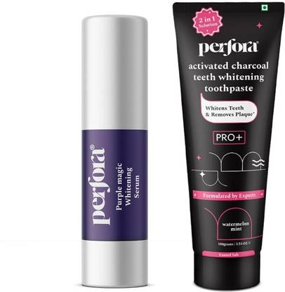 Perfora Purple Whitening Serum & Charcoal Watermelon Mint Toothpaste For Whiter Teeth