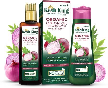 Kesh King Onion (Oil 200ml + Shampoo 300ml) | With Curry Leaves | Reduces Hairfall