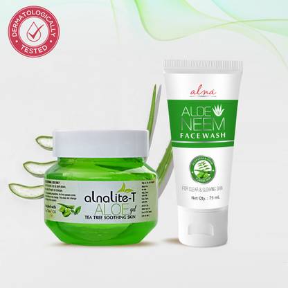 Alna Care Aloe Neem Face wash with Alna Lite-T Aloevera Face gel | Skin care combo