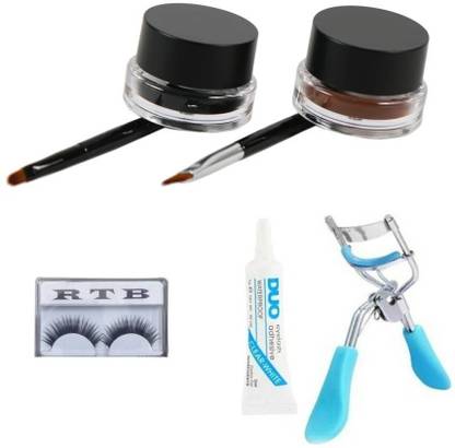 RTB Black and Brown Gel Eyeliner, Eyelash, Eyelash Glue With Eyelash Curler