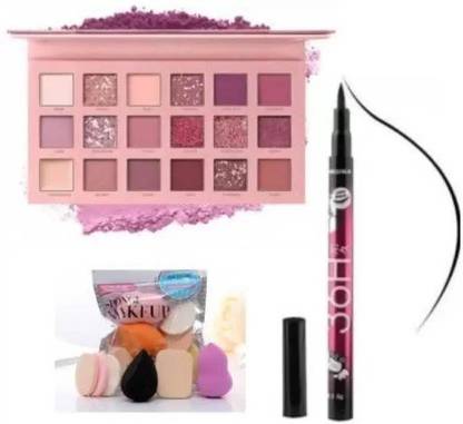 Ashav Huda Beauty Nude Eye Shadow Palette & 6 in 1 Family Pack Puff & 36 Hour Eyeliner