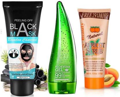 Earthcon COMBO PACK OF CHARCOAL MASK+ALOVERA GEL+SCRUB (3 items in the set)