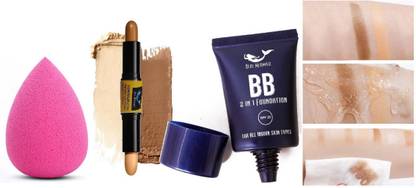 BLUEMERMAID BOLDFACE MAKEUP COMBO KIT BB FOUNDATION & CONTOUR STICK WITH BLENDER MATTE FINISH MAKEUP