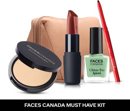 FACES CANADA Must Have Kit (Combo Of Kajal,Lipstick,Compact,Nail Enamel,Pouch)
