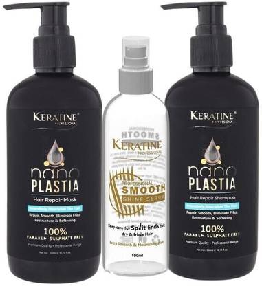 KERATINE PROFESSIONAL NANO PLASTIA HAIR REPAIR SHAMPOO & MASK COMBO 300 ML EACH WITH 100 ML SERUM