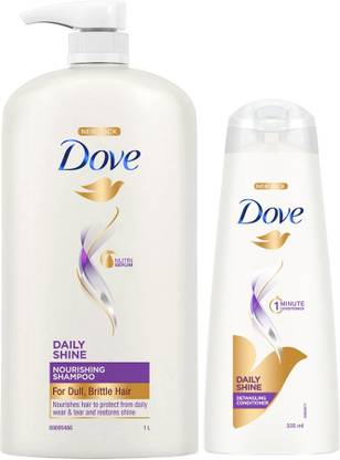 DOVE Daily Shine Shampoo 1 Ltr and Daily Shine Conditioner 335ml Combo Pack)