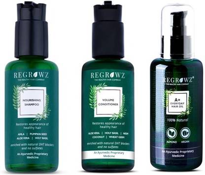 REGROWZ NOURISHING SHAMPOO 100ML | VOLUME CONDITIONER 100ML | A+EVERYDAY HAIR OIL 100ML