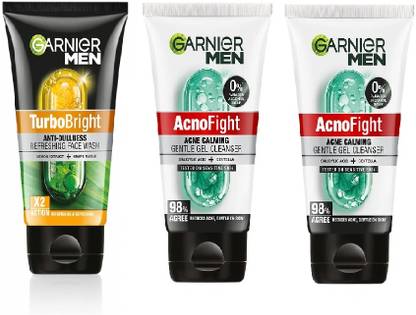 Garnier Men AcnoFight Acne Calming Gel Cleanser-50g 2pcs +TurboBright Anti Dullness Facewash-50g