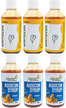 UJWALA AYURVEDASHRAM Whitocon and Assicon Syrup For Leucorrhoea, PCOS, PCOD and Irregular period