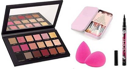 FRIPPE EYESHADOW PALETTE + EYELINER + PINK HELLO KITTY BRUSH 7PCS + 2PCS BLENDER