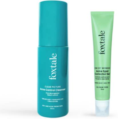 Foxtale Overnight Acne Reduction | Acne Control Cleanser 100ml + Acne Spot Corrector Gel 15ml