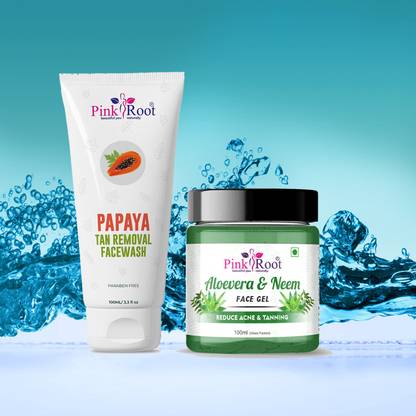 PINKROOT Aloevera Neem Face Gel 100gm with Papaya Facewash 100gm