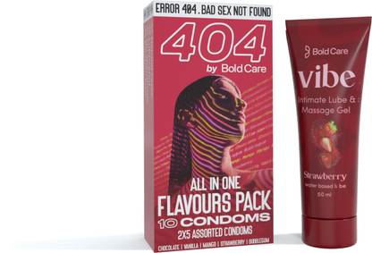 Bold Care 404 Ultra Thin All In One Condoms(10 Sheets) with Strawberry Flavored Lubricant(50ml)