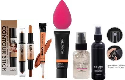 SHEFFO Makeup Primer Base Waterproof With Matte Fixer Makeup Spray & HD PRO Conce