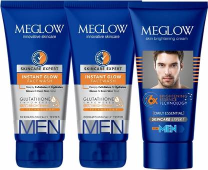 meglow Premium Fairness Cream 50 gm + 2 of Men's Fairness Foaming Facewash 70 Gm