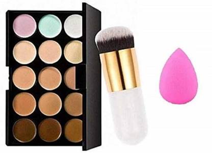 GLOW IT 15 Colors Contour Concealer Palette with Makeup Puff And Foundation Brush