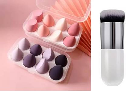 UNNTEESH Extra Soft Foundation Brush with 8 Sponge puff blender (9 Items in the set)