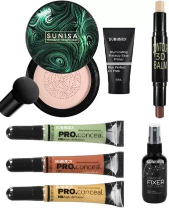 SUBHMUN FACE PRIMER , MAKEUP SET FIXER SPRAY , FOUNDATION , 2 IN 1 CONTOUR STICK AND CONCEALER